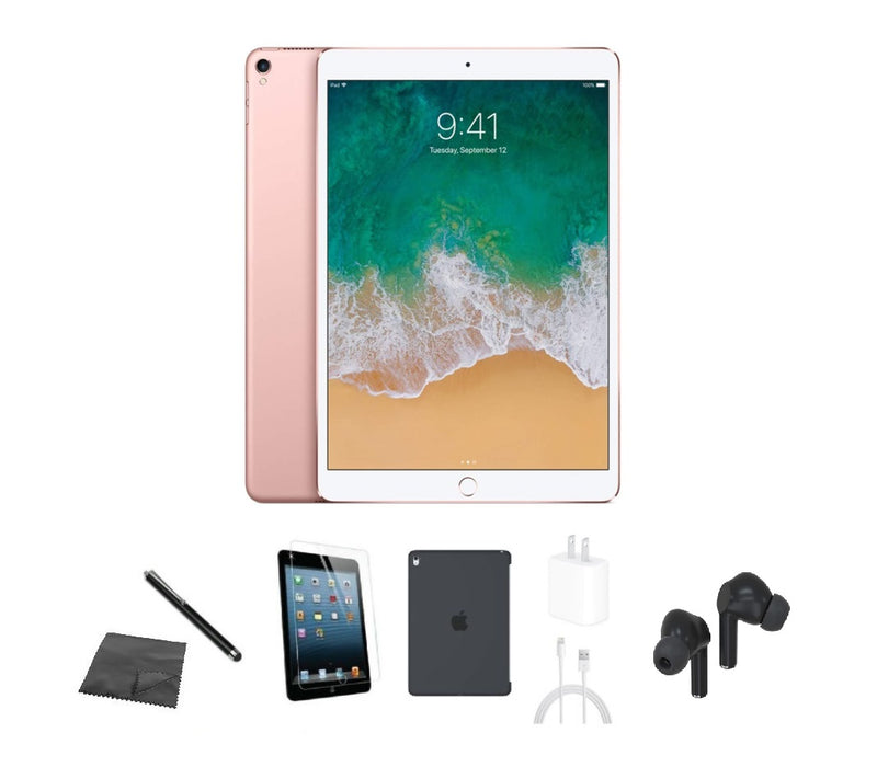 Refurbished Apple iPad Pro 10.5" | WiFi + Cellular Unlocked | Bundle w/ Case, Bluetooth Earbuds, Tempered Glass, Stylus, Charger