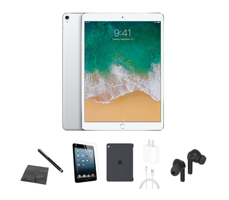 Refurbished Apple iPad Pro 10.5" | WiFi + Cellular Unlocked | Bundle w/ Case, Bluetooth Earbuds, Tempered Glass, Stylus, Charger