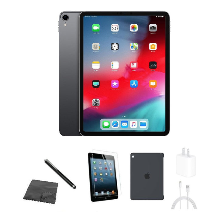 Refurbished Apple iPad Pro 11" | 2018 | WiFi + Cellular Unlocked | Bundle w/ Case, Tempered Glass, Stylus, Charger
