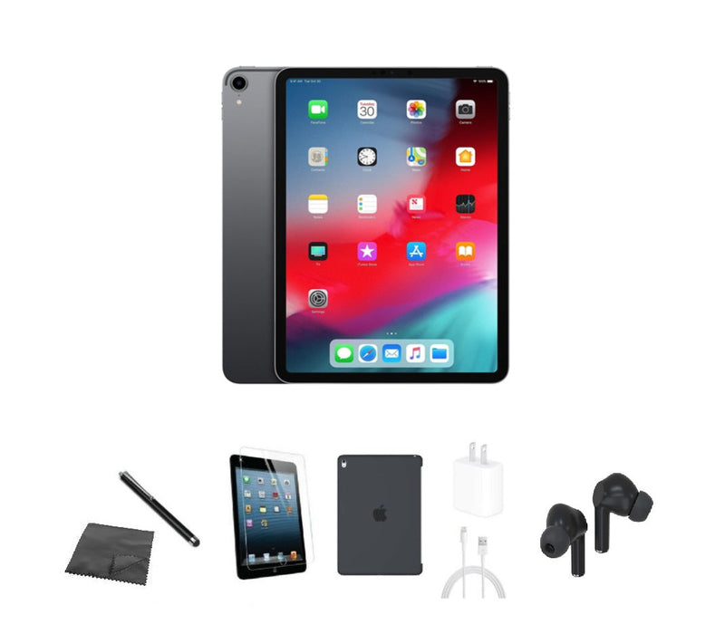 Refurbished Apple iPad Pro 11" | 2018 | WiFi | Bundle w/ Case, Bluetooth Earbuds, Tempered Glass, Stylus, Charger