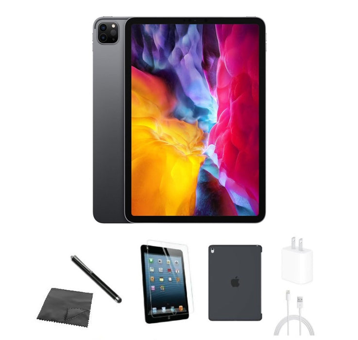 Refurbished Apple iPad Pro 11" | 2020 | WiFi + Cellular Unlocked | Bundle w/ Case, Tempered Glass, Stylus, Charger