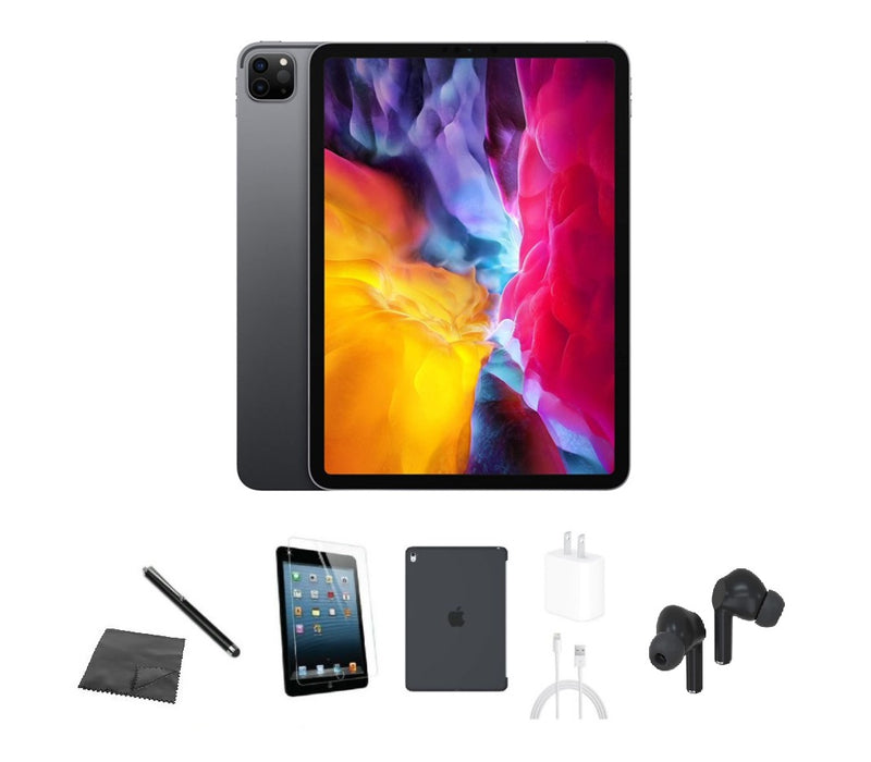 Refurbished Apple iPad Pro 11" | 2020 | WiFi + Cellular Unlocked | Bundle w/ Case, Bluetooth Earbuds, Tempered Glass, Stylus, Charger