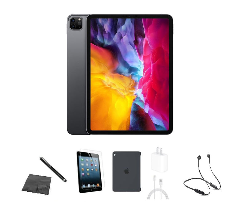Refurbished Apple iPad Pro 11" | 2020 | WiFi + Cellular Unlocked | Bundle w/ Case, Bluetooth Headset, Tempered Glass, Stylus, Charger