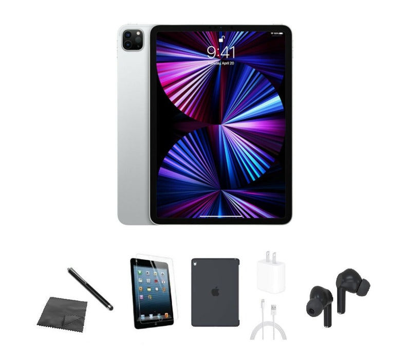 Refurbished Apple iPad Pro 11" | 2021 | WiFi | Bundle w/ Case, Bluetooth Earbuds, Tempered Glass, Stylus, Charger