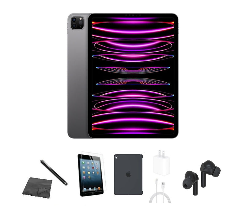 Refurbished Apple iPad Pro 11" | 2022 | WiFi | Bundle w/ Case, Bluetooth Earbuds, Tempered Glass, Stylus, Charger