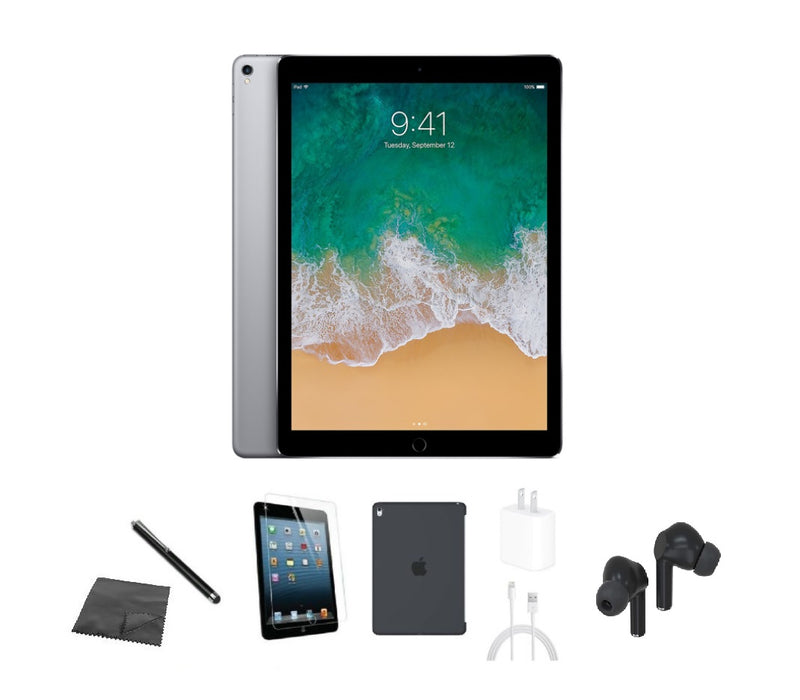 Refurbished Apple iPad Pro 12.9" 2nd Gen | WiFi + Cellular Unlocked | Bundle w/ Case, Bluetooth Earbuds, Tempered Glass, Stylus, Charger
