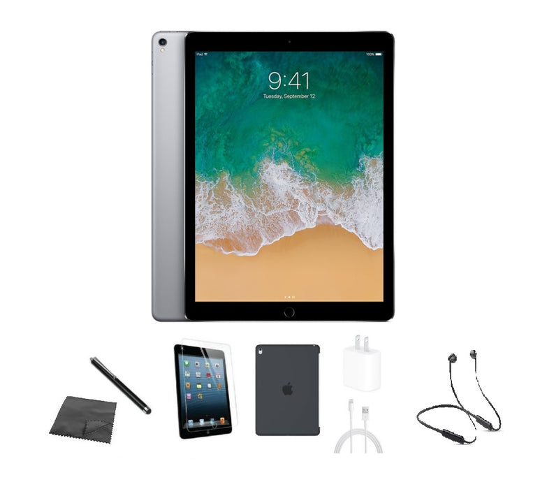 Refurbished Apple iPad Pro 12.9" 2nd Gen | WiFi + Cellular Unlocked | Bundle w/ Case, Bluetooth Headset, Tempered Glass, Stylus, Charger