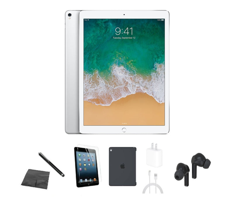 Refurbished Apple iPad Pro 12.9" 2nd Gen | WiFi | Bundle w/ Case, Bluetooth Earbuds, Tempered Glass, Stylus, Charger