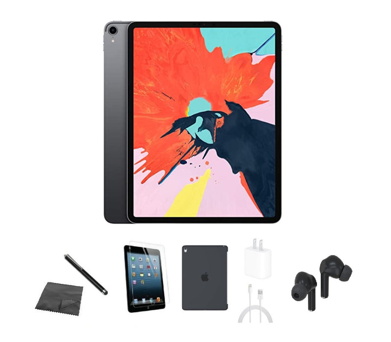Refurbished Apple iPad Pro 12.9" 3rd Gen | WiFi + Cellular Unlocked | Bundle w/ Case, Bluetooth Earbuds, Tempered Glass, Stylus, Charger
