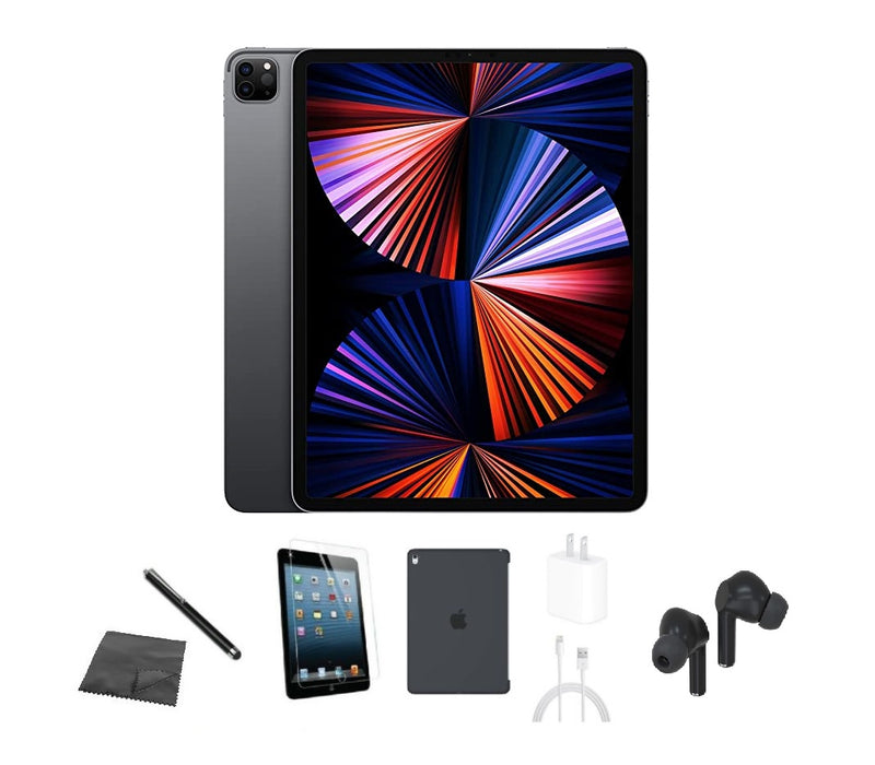 Refurbished Apple iPad Pro 12.9" 5th Gen | WiFi | Bundle w/ Case, Bluetooth Earbuds, Tempered Glass, Stylus, Charger