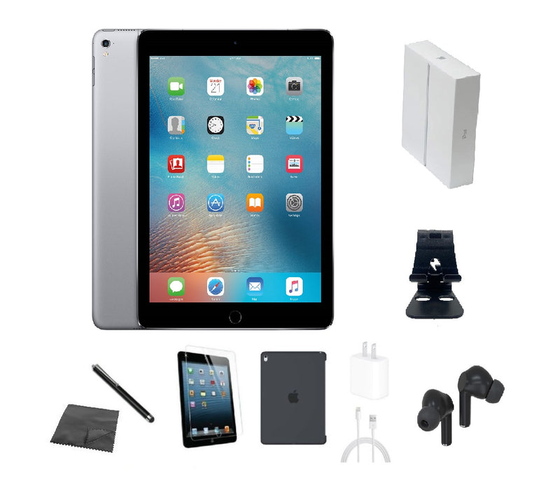 Refurbished Apple iPad Pro 9.7" 1st Gen | WiFi + Cellular Unlocked | Bundle w/ Case, Box, Bluetooth Earbuds, Tempered Glass, Stylus, Stand, Charger