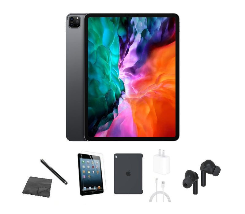 Refurbished Apple iPad Pro 12.9" 4th Gen | WiFi + Cellular Unlocked | Bundle w/ Case, Bluetooth Earbuds, Tempered Glass, Stylus, Charger