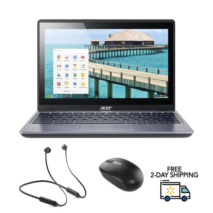 Refurbished Acer C720P Chromebook Touch Screen | Intel Celeron 2955U | 1.4GHz | 2GB RAM | 16GB SSD | Bundle w/ Neckband Earbuds and Mouse