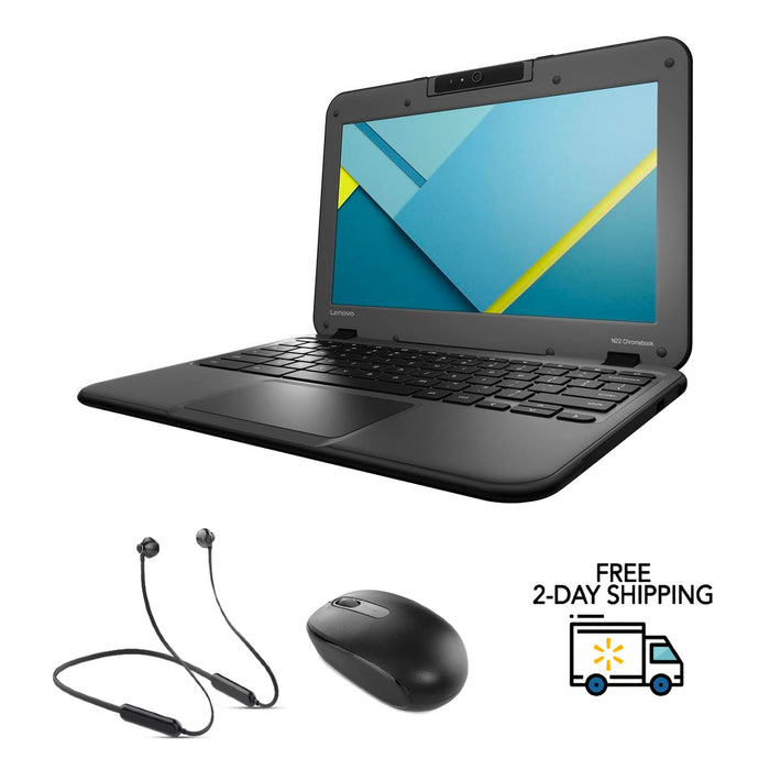 Refurbished Lenovo Chromebook N22 | Intel Celeron N3060 1.60GHz | 4GB RAM | 16GB SSD | 11.6" LED | Bundle w/ Neckband Earbuds and Mouse