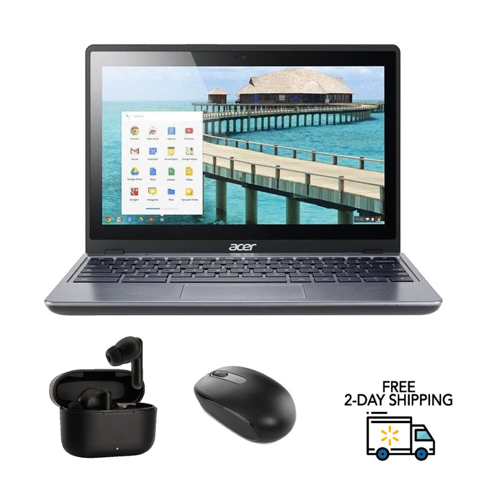 Refurbished Acer C720P Chromebook Touch Screen | Intel Celeron 2955U | 1.4GHz | 2GB RAM | 16GB SSD | Bundle w/ Wireless Earbuds and Mouse