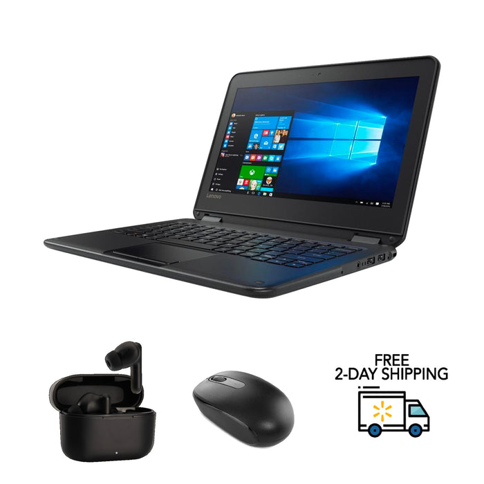 Refurbished Lenovo Chromebook N23 Touch Screen | Intel Celeron N3060 1.60GHz | 4GB RAM | 16GB SSD | Bundle w/ Wireless Earbuds and Mouse