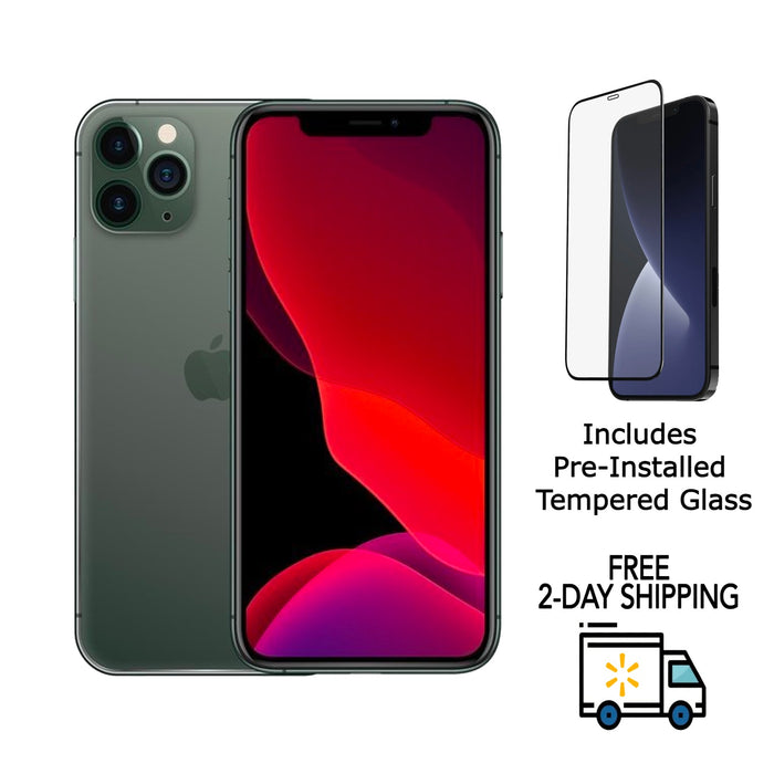 Refurbished Apple iPhone 11 Pro | Fully Unlocked | Bundle w/ Pre-Installed Tempered Glass