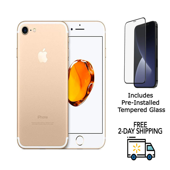 Refurbished Apple iPhone 7 | Fully Unlocked | Bundle w/ Pre-Installed Tempered Glass