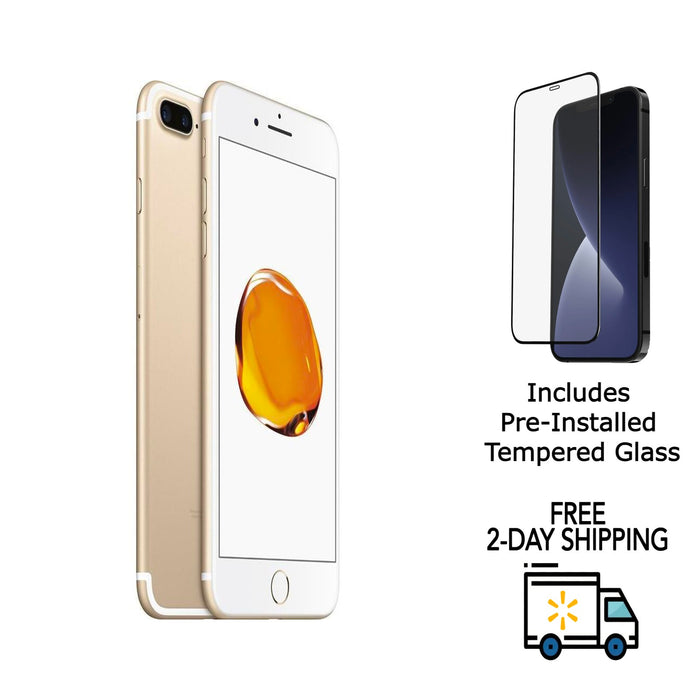 Refurbished Apple iPhone 7 Plus | GSM Unlocked | Bundle w/ Pre-Installed Tempered Glass