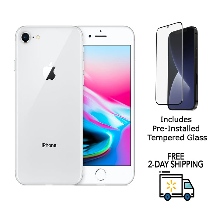 Refurbished Apple iPhone 8 | Fully Unlocked | Bundle w/ Pre-Installed Tempered Glass