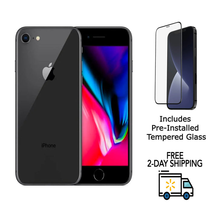 Refurbished Apple iPhone 8 | Verizon Only | Bundle w/ Pre-Installed Tempered Glass