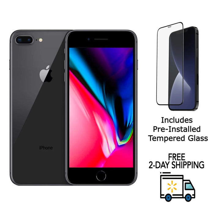 Refurbished Apple iPhone 8 Plus | T-Mobile Locked | Bundle w/ Pre-Installed Tempered Glass
