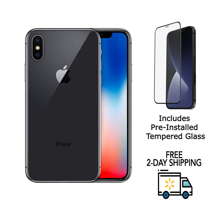 Refurbished Apple iPhone X | GSM Unlocked | Bundle w/ Pre-Installed Tempered Glass