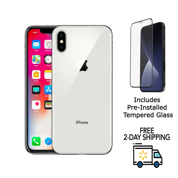 Refurbished Apple iPhone X | GSM Unlocked | Bundle w/ Pre-Installed Tempered Glass