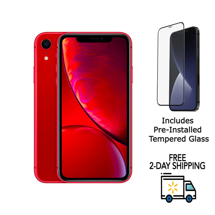 Refurbished Apple iPhone XR | Fully Unlocked | Bundle w/ Pre-Installed Tempered Glass