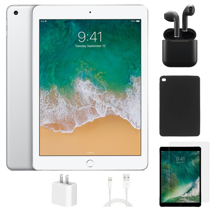 Refurbished Apple iPad 5th Gen | WiFi | Bundle w/ Case, Wireless Earbuds,Tempered Glass Screen Protector