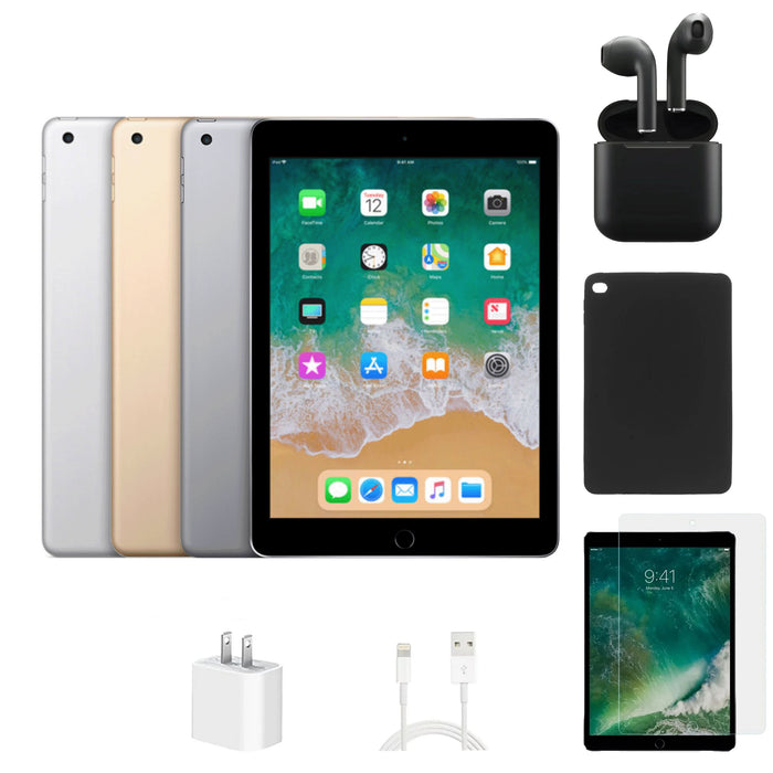 Refurbished Apple iPad 5th Gen | WiFi | Bundle w/ Case, Wireless Earbuds,Tempered Glass Screen Protector