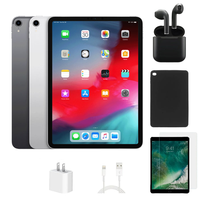 Refurbished Apple iPad Pro 11" | 2018 | WiFi | Bundle w/ Case, Wireless Earbuds,Tempered Glass Screen Protector