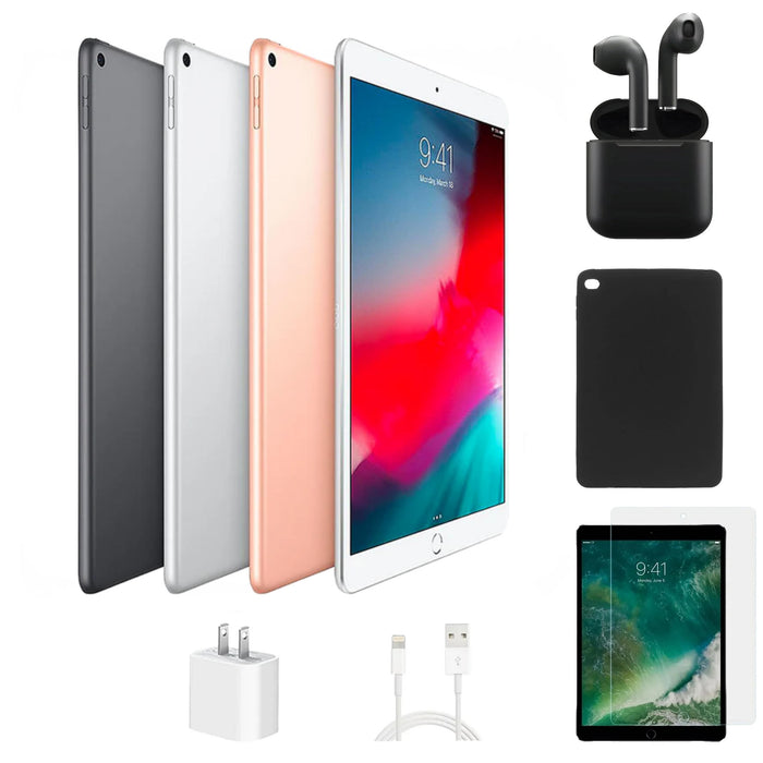 Refurbished Apple iPad Air 3 | WiFi + Cellular Unlocked | Bundle w/ Case, Wireless Earbuds,Tempered Glass Screen Protector