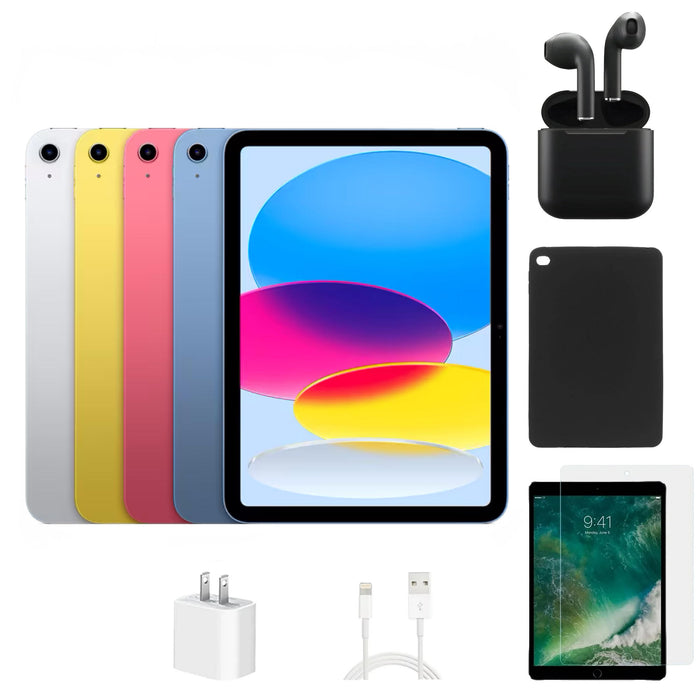 Refurbished Apple iPad 10th Gen | WiFi | Bundle w/ Case, Wireless Earbuds,Tempered Glass Screen Protector