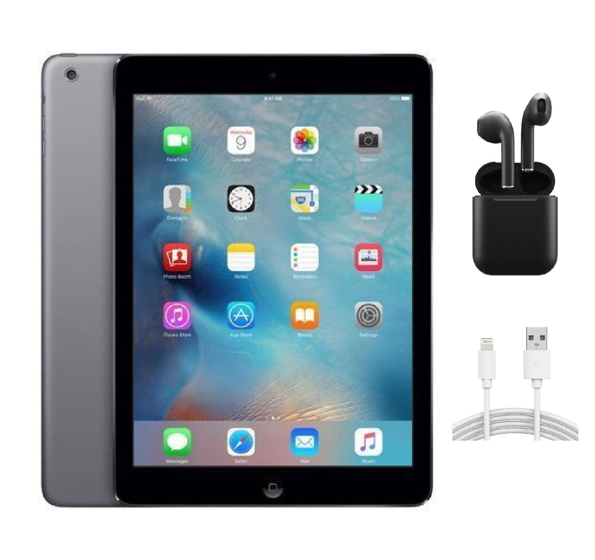 Apple iPad Air A1474 (WiFi) 16GB Space Gray w/ Wireless Earbuds