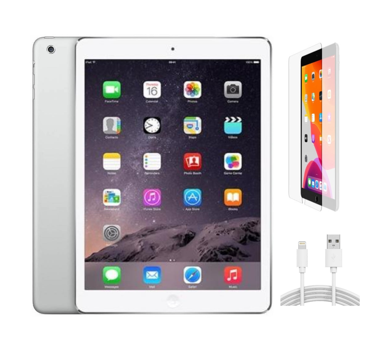 Refurbished Apple iPad Air A1474 (WiFi) 32GB Silver (Grade A+) w/ Pre-Installed Tempered Glass