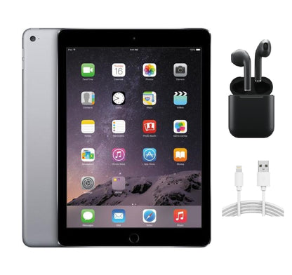 Refurbished Apple iPad Air 2 A1567 (WiFi + Cellular Unlocked) 64GB Space Gray (Grade A) w/ Wireless Earbuds