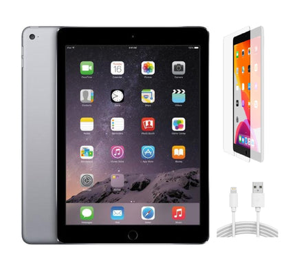 Refurbished Apple iPad Air 2 A1567 (WiFi + Cellular Unlocked) 64GB Space Gray (Grade B) w/ Pre-Installed Tempered Glass