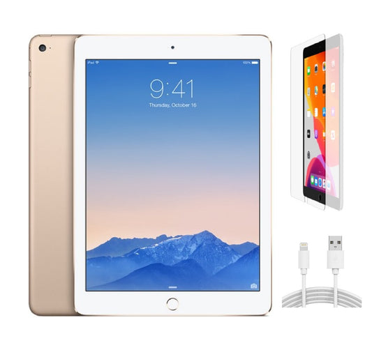 Refurbished Apple iPad Air 2 A1566 (WiFi) 128GB Gold (Grade A) w/ Pre-Installed Tempered Glass