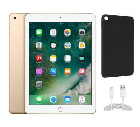 Refurbished Apple iPad 5th Gen A1823 (WiFi + Cellular Unlocked) 128GB Gold (Grade A+) Bundle with Case