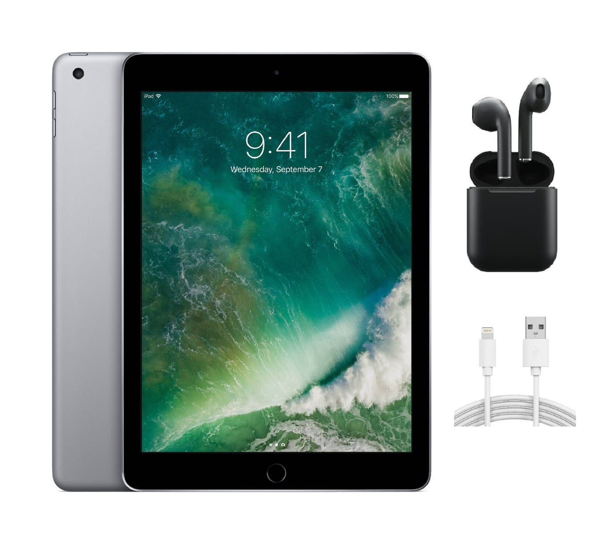 Apple iPad 5th Gen A1823 (WiFi + Cellular Unlocked) 128GB Space Gray w/ Wireless Earbuds