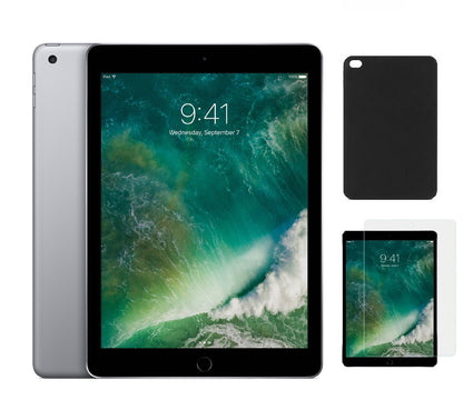 Refurbished Apple iPad 5th Gen A1823 (WiFi + Cellular Unlocked) 128GB Space Gray (Grade B)with Case & Tempered Glass Screen Protector