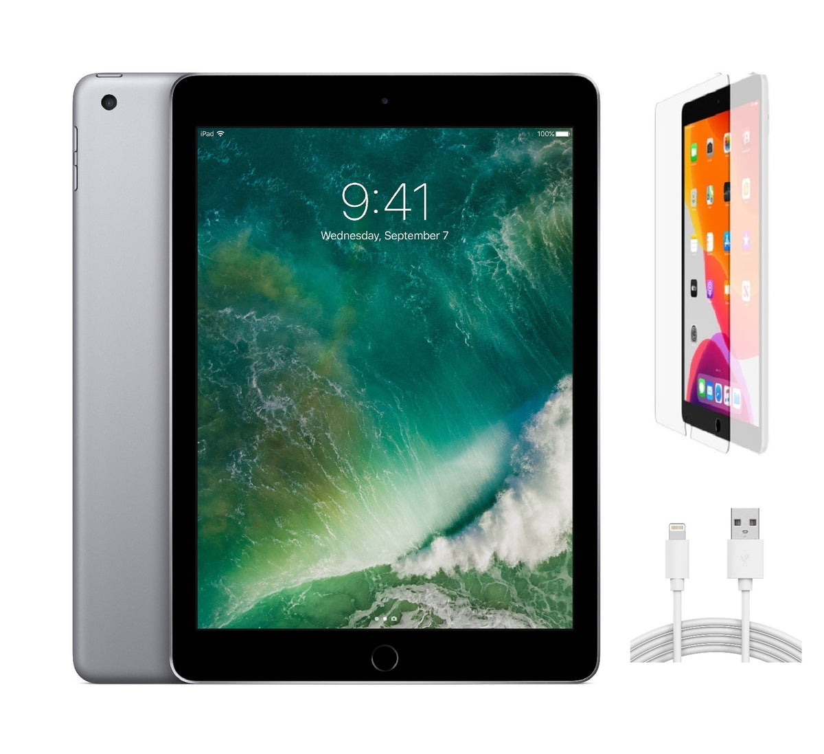 Refurbished Apple iPad 5th Gen A1822 (WiFi) 128GB Space Gray (Grade B) w/ Pre-Installed Tempered Glass