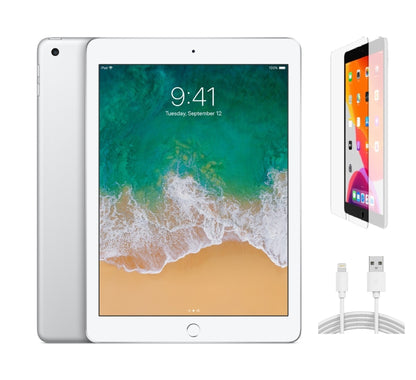 Refurbished Apple iPad 5th Gen A1822 (WiFi) 128GB Silver (Grade A) w/ Pre-Installed Tempered Glass