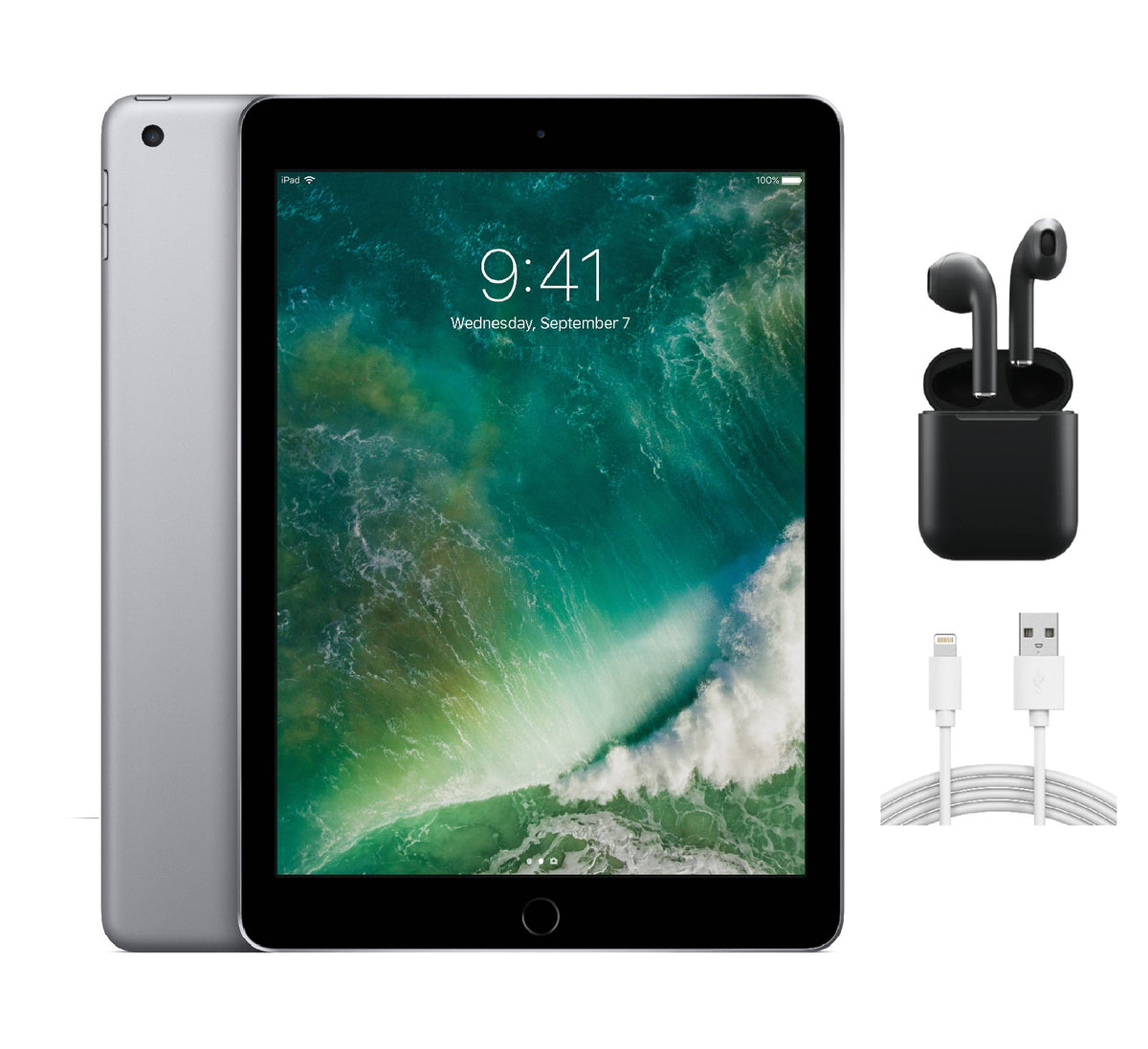 Apple iPad 5th Gen A1822 (WiFi) 32GB Space Gray w/ Wireless Earbuds