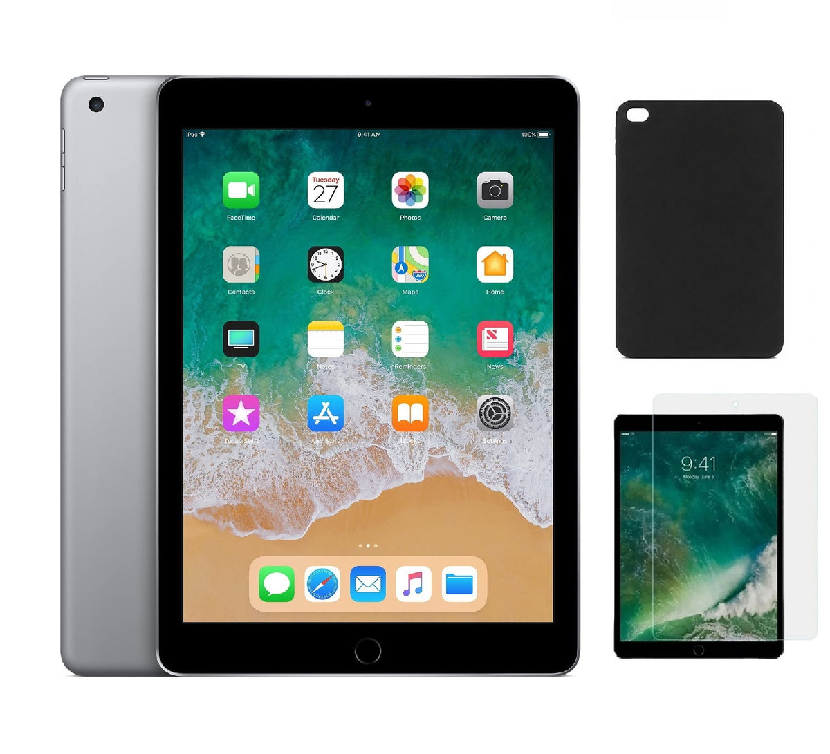 Refurbished Apple iPad 6th Gen A1954 (WiFi + Cellular Unlocked) 128GB Space Gray (Grade A)with Case & Tempered Glass Screen Protector