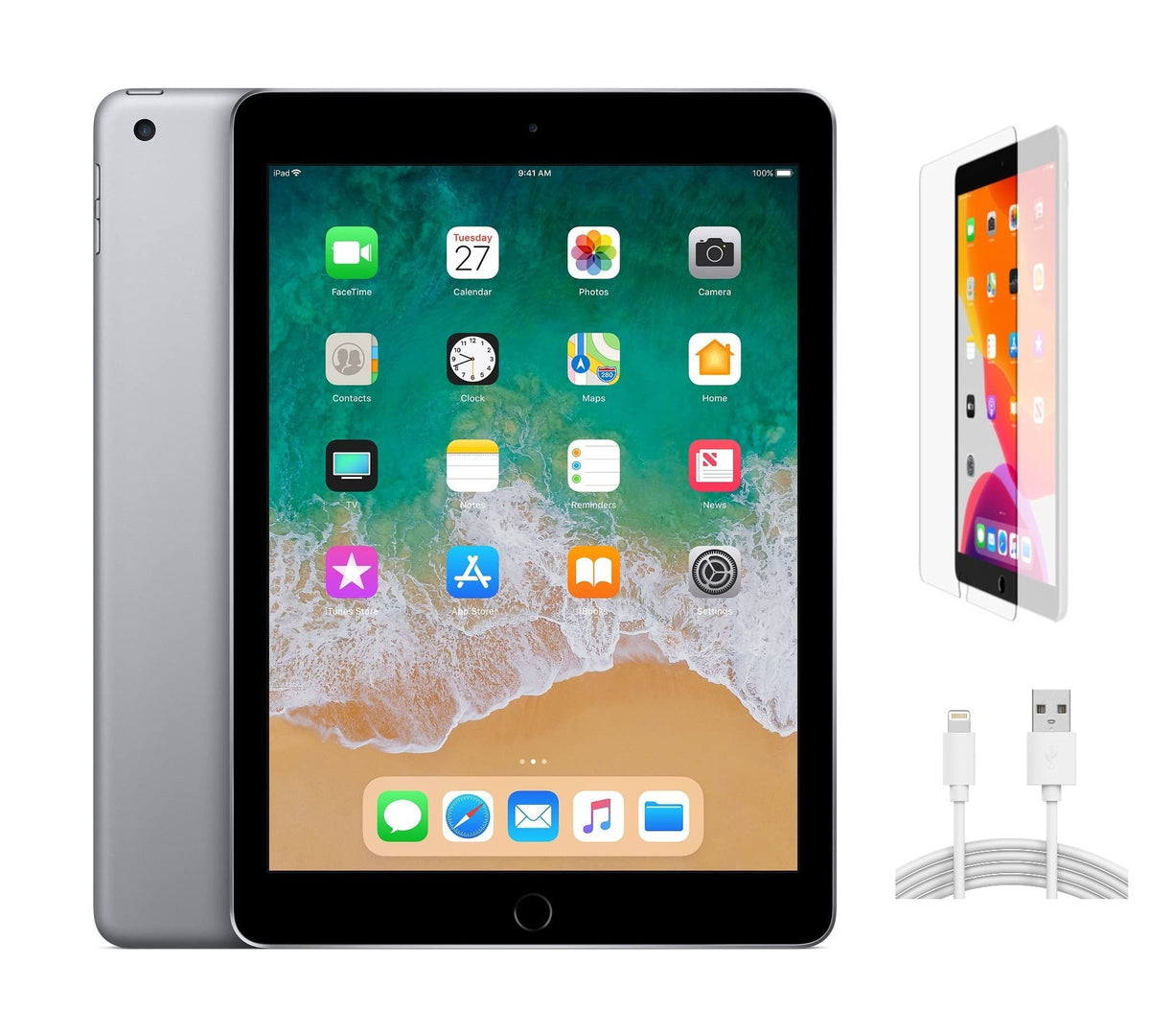 Refurbished Apple iPad 6th Gen A1893 (WiFi) 128GB Space Gray (Grade B) w/ Pre-Installed Tempered Glass