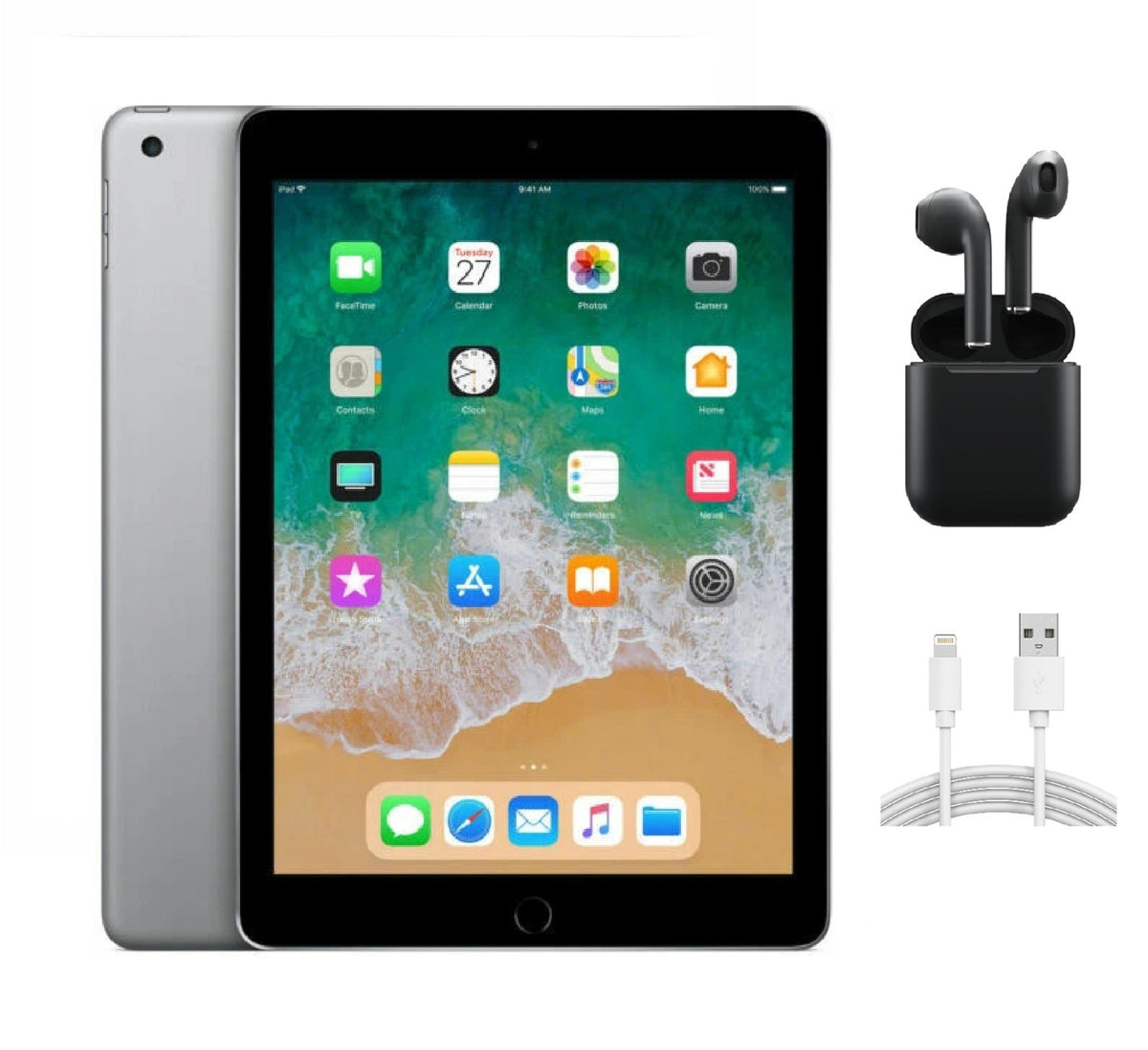 Refurbished Apple iPad 6th Gen A1893 (WiFi) 32GB Space Gray w/ Wireless Earbuds