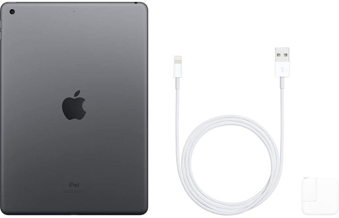 Refurbished Apple iPad 7th Gen A2200 (WiFi + Cellular Unlocked) 128GB Space Gray (Grade A) Bundle with Pre-Installed Tempered Glass and Bluetooth Earbuds