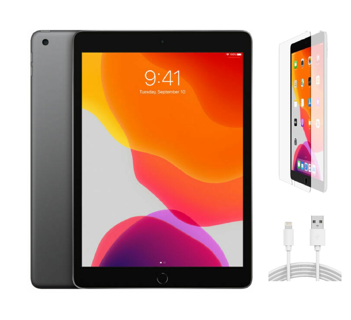 Refurbished Apple iPad 7th Gen A2200 (WiFi + Cellular Unlocked) 128GB Space Gray (Grade A) w/ Pre-Installed Tempered Glass